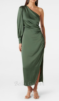 Flowering Girl Women one-shoulder Long Sleeve Midi Dress in green
