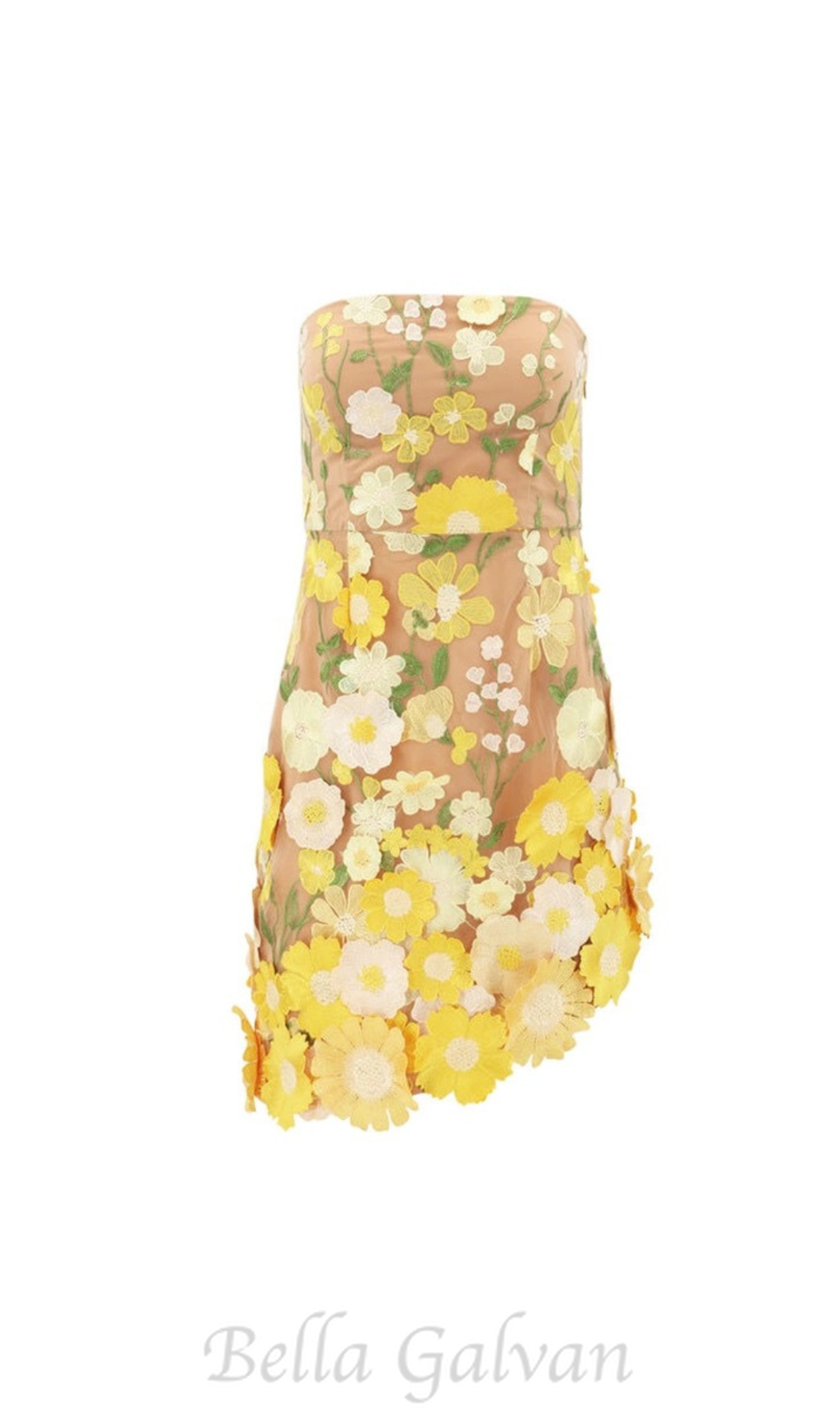 Flowering Girl Women Strapless floral Mini Dress in yellow