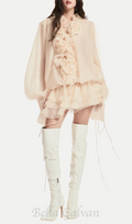 Flowering Girl Women Jaketta Flower Ruffle Mini Dress In Beige