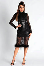 Flowering Girl Women Smendes Sequin Mesh Feather Dress