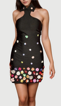 Flowering Girl Women Halter Embellished Flowers Mini Dress