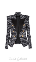 Flowering Girl Women Alphabet pattern black jacket with single button