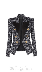 Flowering Girl Women Alphabet pattern black jacket with single button