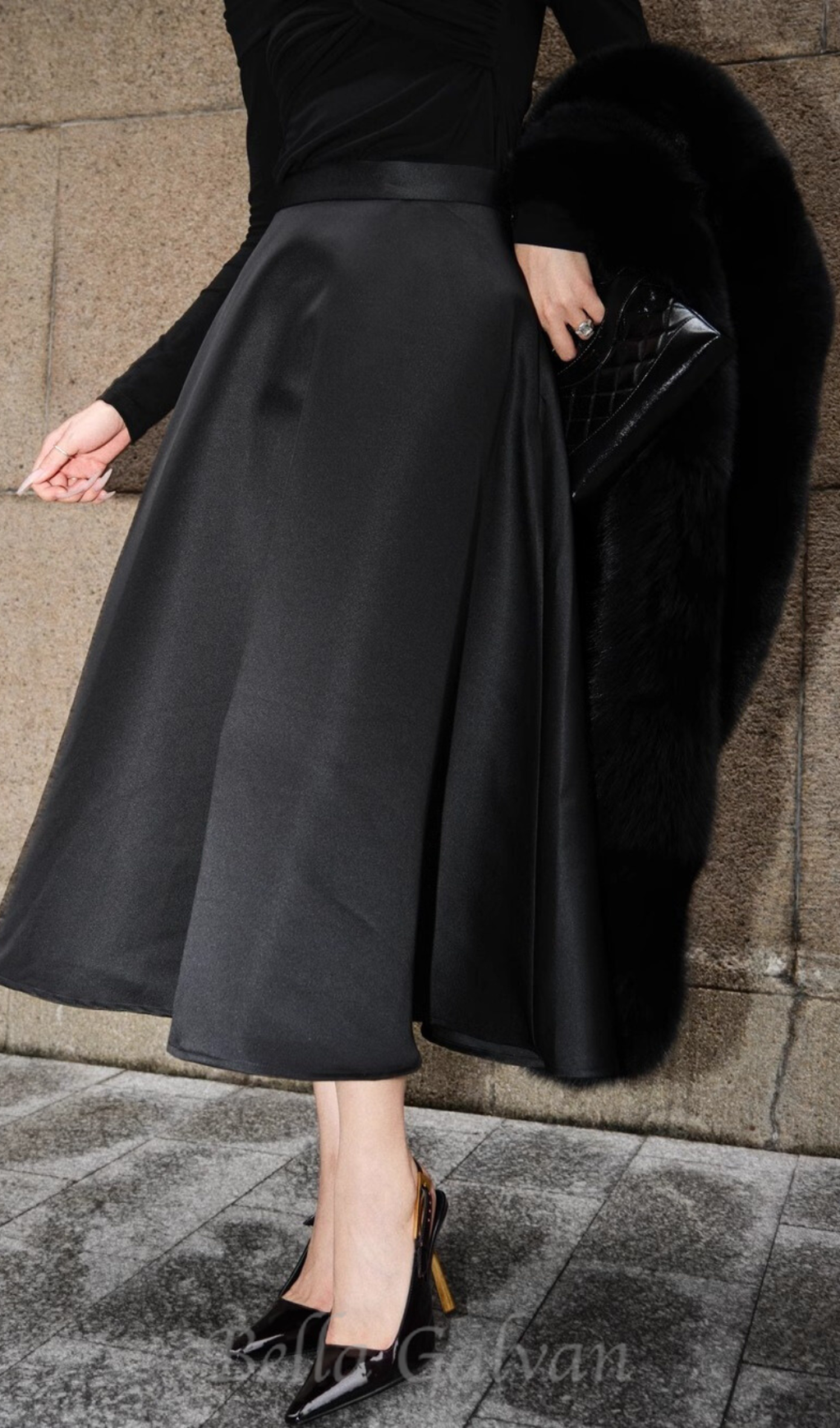 Flowering Girl Women Black high waist vintage skirt