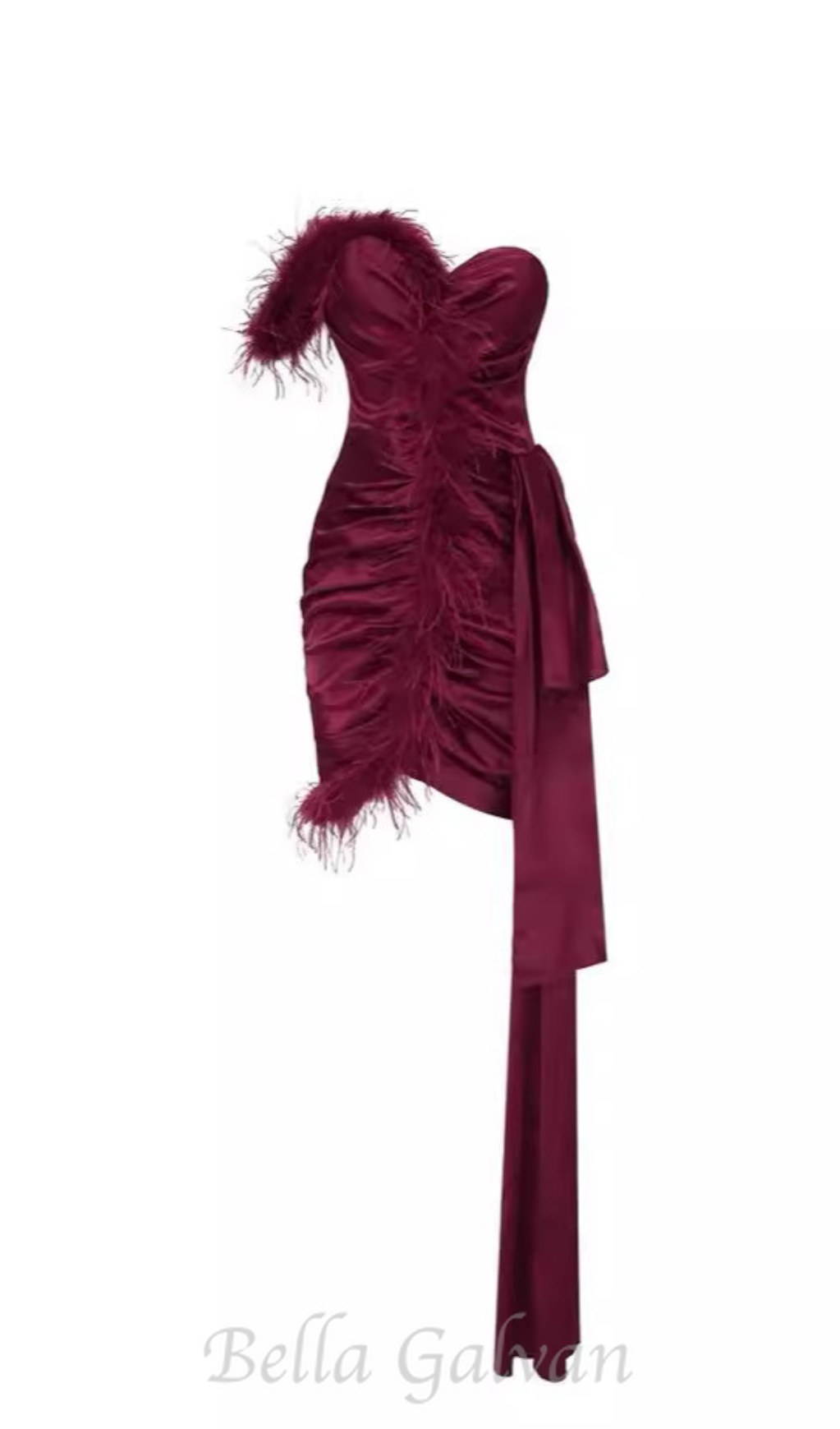 Flowering Girl Women burgundy feather embellished strapless mini dress