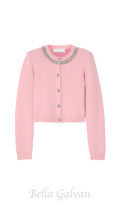 Flowering Girl Women Rhinestone-embellishment padded-shoulders knitted cardigan in pink