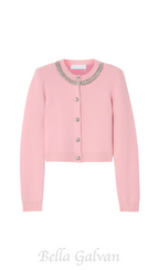 Flowering Girl Women Rhinestone-embellishment padded-shoulders knitted cardigan in pink