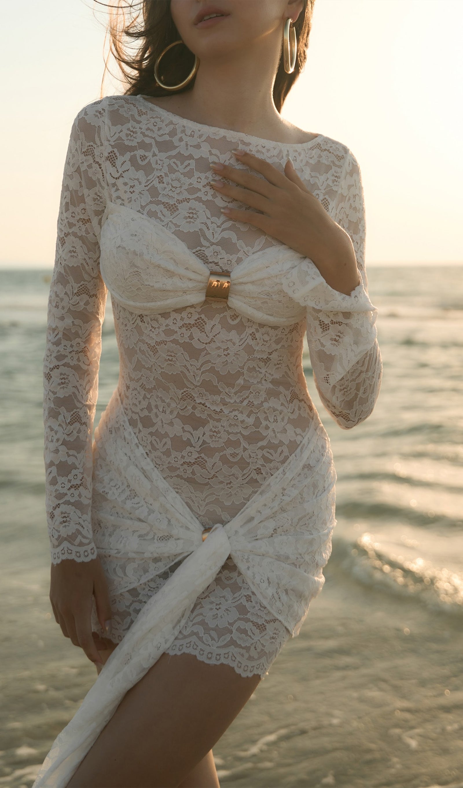 Flowering Girl Women Lace Draped Neckline Mini Dress
