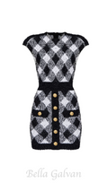 Flowering Girl Women button-embellished plaid texture mini dress