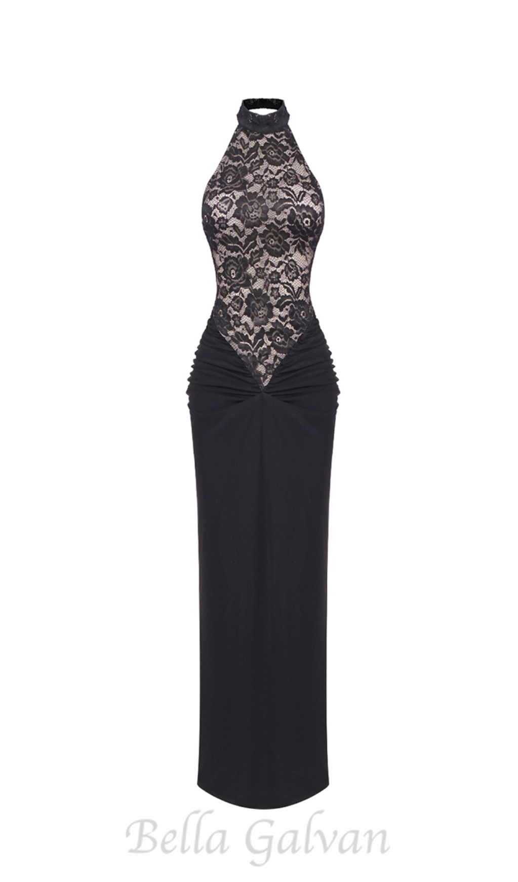 Flowering Girl Women carol black halter maxi dress with lace bodice