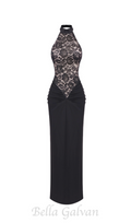 Flowering Girl Women carol black halter maxi dress with lace bodice