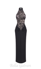 Flowering Girl Women carol black halter maxi dress with lace bodice