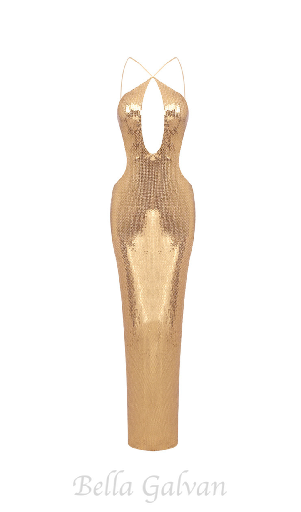 Flowering Girl Women sequin hollow bodycon maxi dress in gold