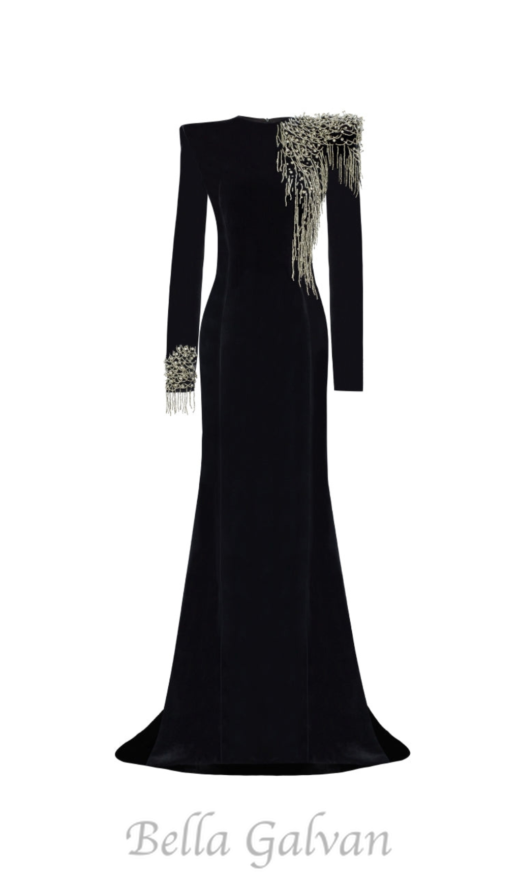 Flowering Girl Women embroidered velvet maxi dress in black