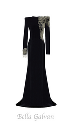 Flowering Girl Women embroidered velvet maxi dress in black
