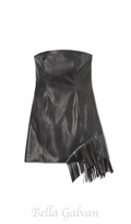 Flowering Girl Women black Asymmetric fringed hem strapless leather skirt