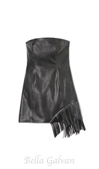 Flowering Girl Women black Asymmetric fringed hem strapless leather skirt