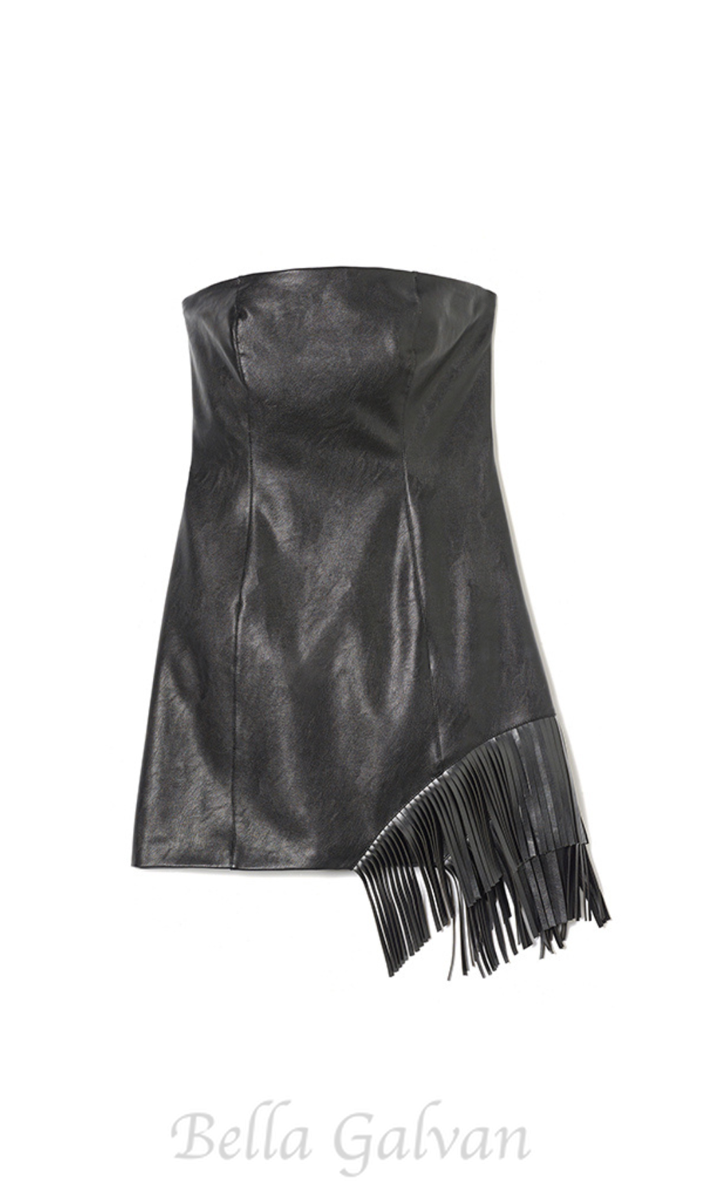 Flowering Girl Women black Asymmetric fringed hem strapless leather skirt