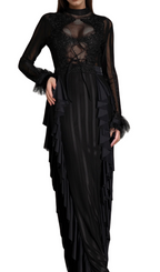Flowering Girl Women alani Panagas Long Sleeve Mesh Ruffle Dress
