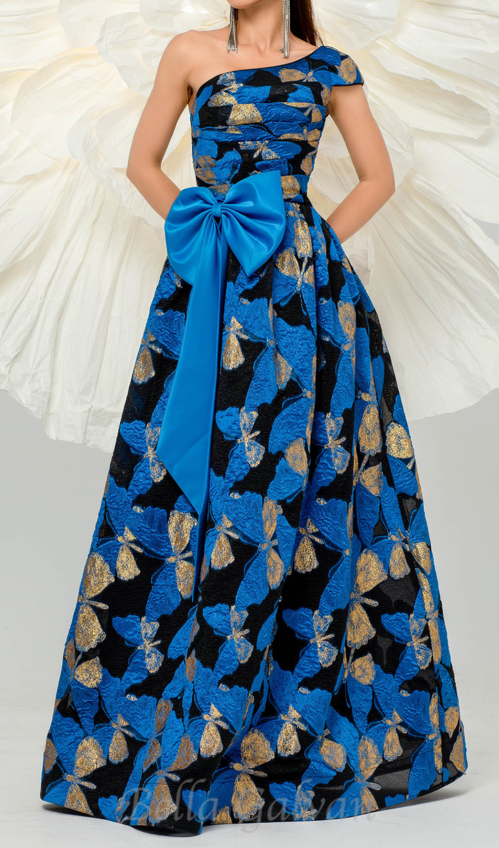Flowering Girl Women Pleated Jacquard Bow Floral A-line Dress