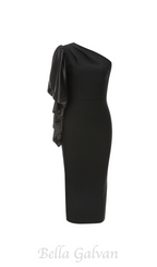 Flowering Girl Women one-shoulder satin bodycon midi dress in black