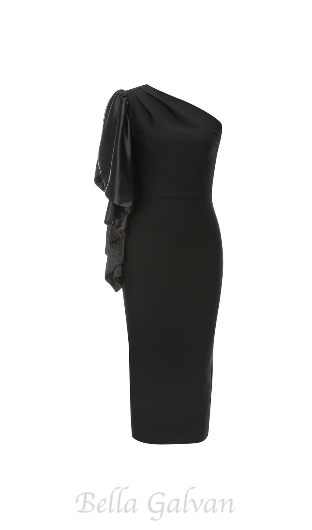 Flowering Girl Women one-shoulder satin bodycon midi dress in black