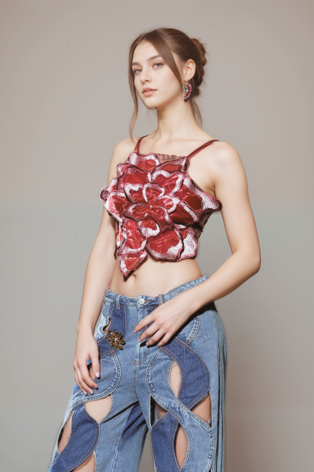 Flowering Girl Women Backless Lace Flower Top