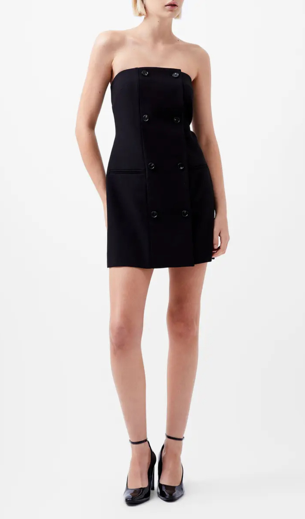 Flowering Girl Women Double Breasted Strapless Twill Mini dress in black