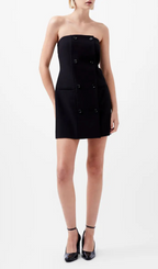 Flowering Girl Women Double Breasted Strapless Twill Mini dress in black
