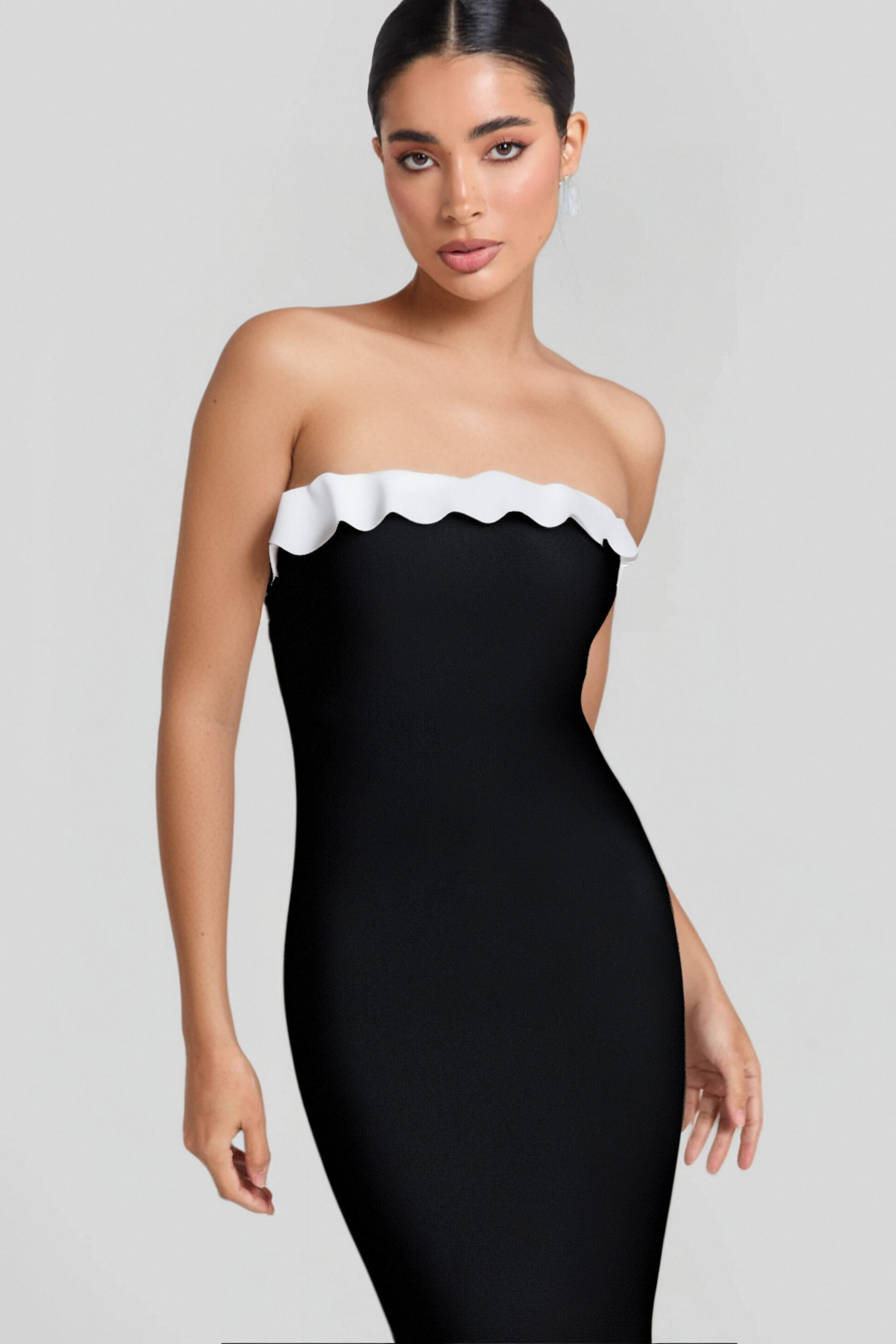 Flowering Girl Women Strapless Bandage Bodycon Midi Dress In Black