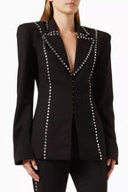 Flowering Girl Women DEBORAH BLACK SCARF-DETAILED WOOL CREPE BLAZER SET