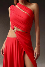 Flowering Girl Women Atalanta High Slit Hollowed-Out Maxi Dress In Red