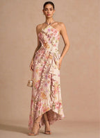 marcia Bouquet Floral  ruffle trim pleated Maxi Dress