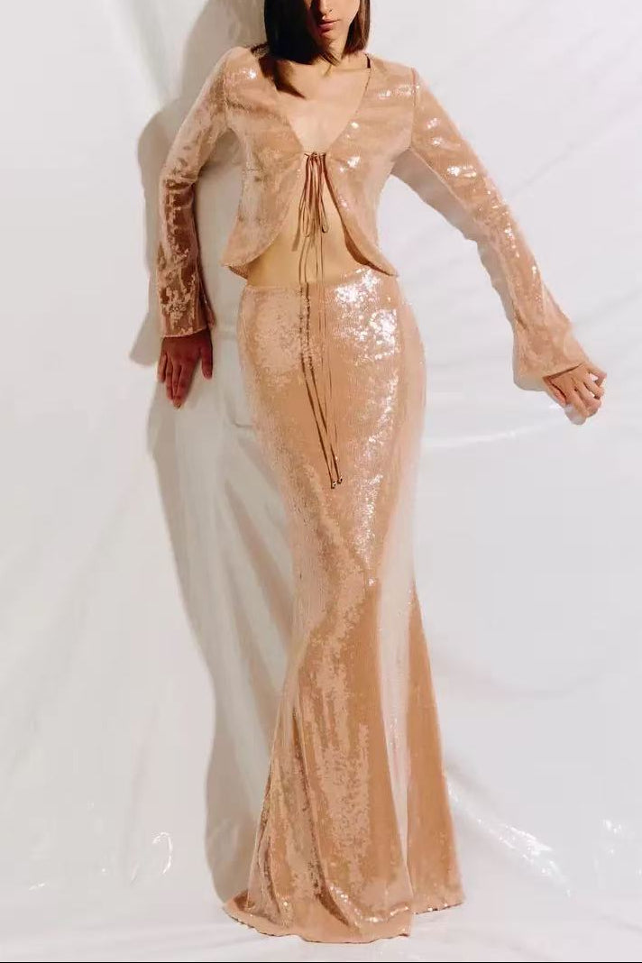 Flowering Girl Women Aubelin Sequin Two Piece Set - Nude