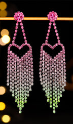 Flowering Girl Women Demetra Rhinestone Heart Tassel Earrings