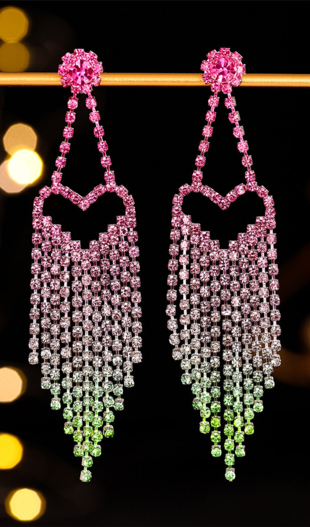 Flowering Girl Women Demetra Rhinestone Heart Tassel Earrings