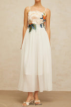 joann Appliqué Camellia Floral Maxi Dress in white