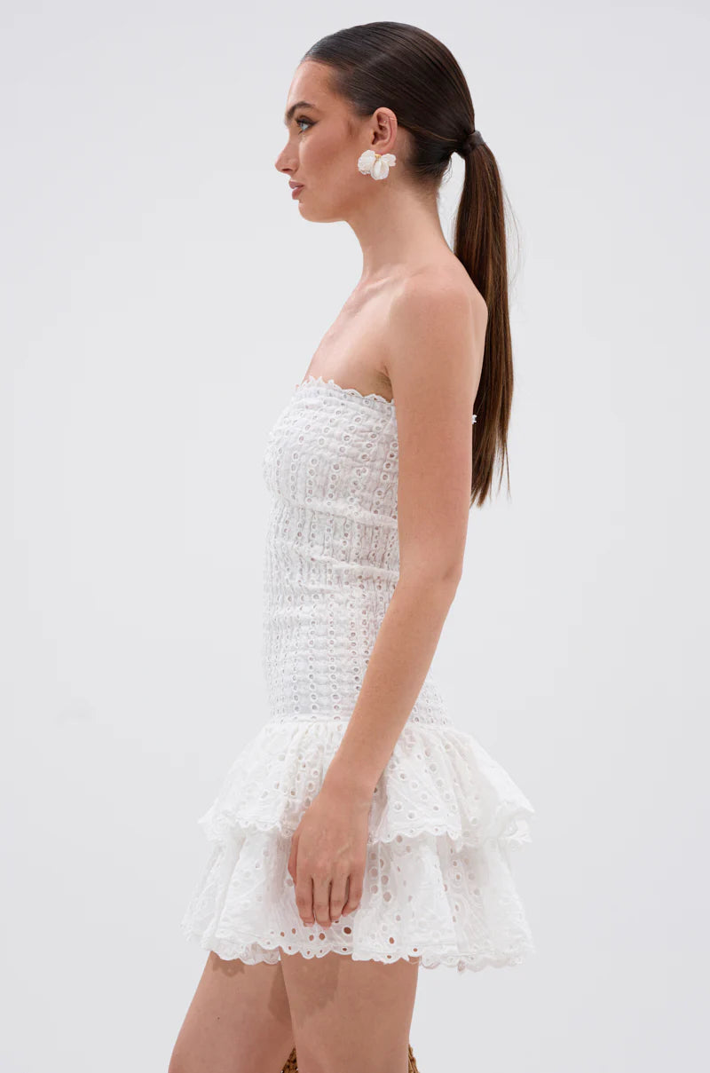 Flowering Girl Women Eyelet Layered Strapless Mini Dress In White