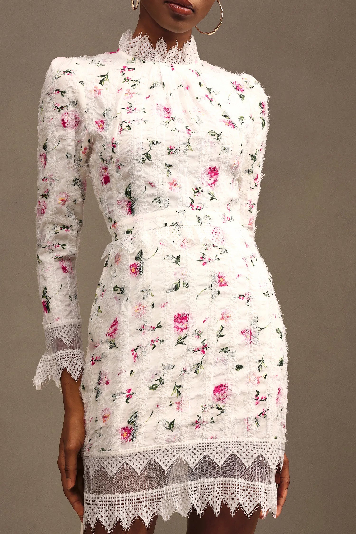 Flowering Girl Women Sebastiane Lace-Trim Long-Sleeve Floral Midi Dress In White