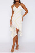Flowering Girl Women Backless Citrus Stripe Midi Dress In Ivory