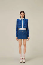 Flowering Girl Women Cathy patchwork Tweed Jacket in blue