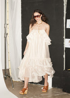 Flowering Girl Women Hedwig Off-Shoulder Floral Printed Ruffle Maxi Dress In Beige