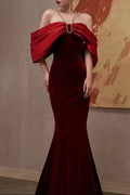 Tove Off Shoulder Velvet Maxi Dress - Red