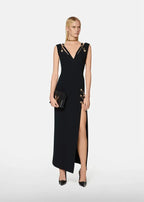 Flowering Girl Women v-neck Pin-embellished maxi Dress in black