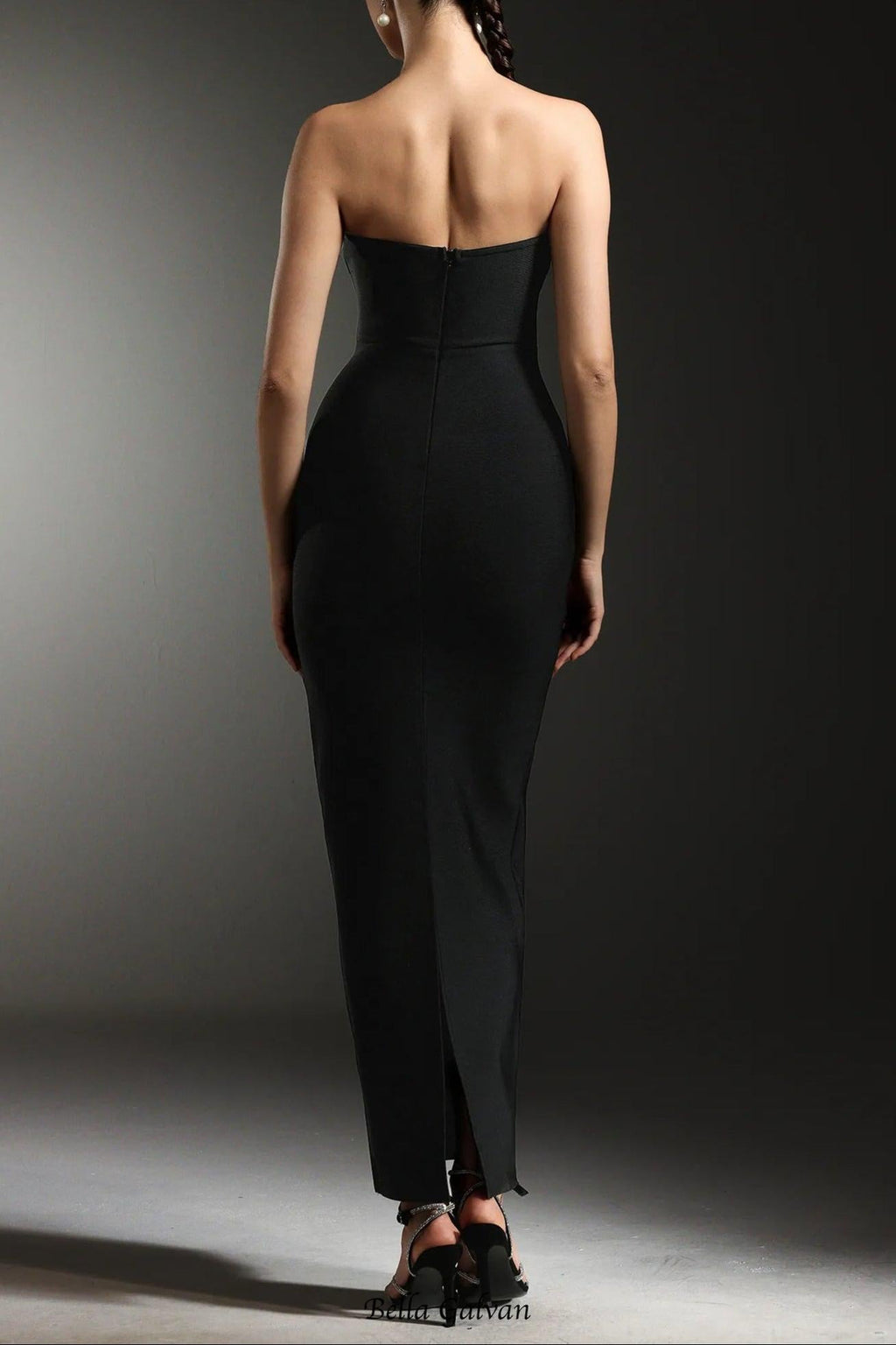 gina black strapless Diamond V-Neck Bandage Maxi Dress