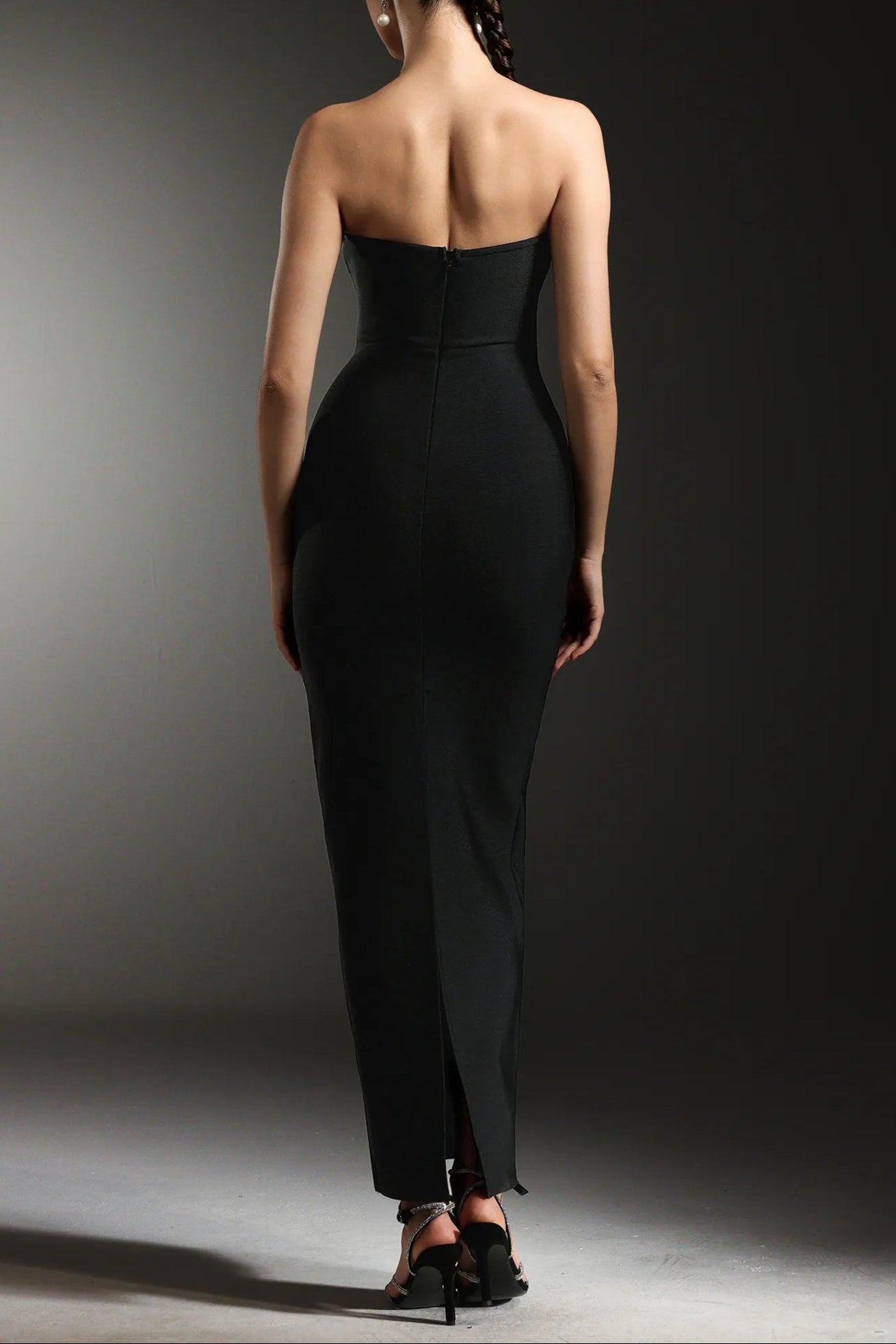 Gina Black Strapless Diamond V-Neck Bandage Maxi Dress