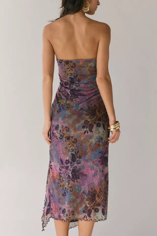 Flowering Girl Women Mesh Strapless Midi Dress