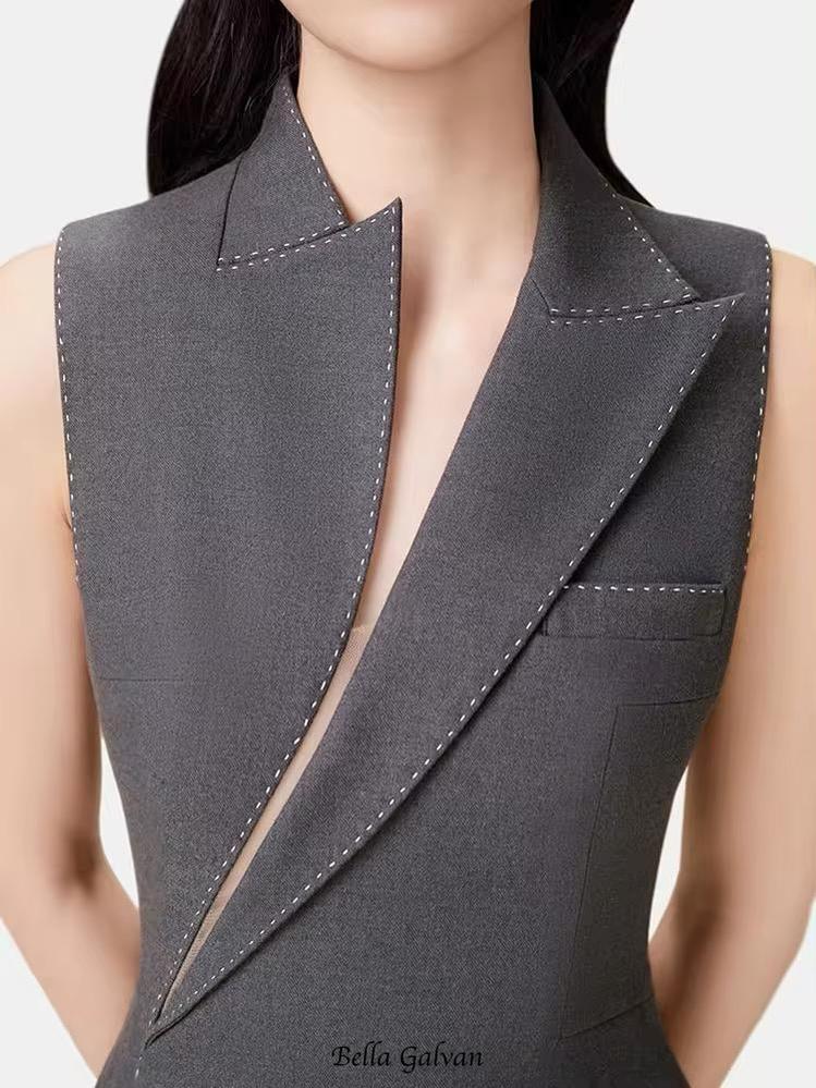 Flowering Girl Women asymmetric collar blazer midi dress in grey