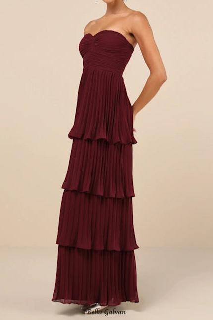 Flowering Girl Women Strapless Tiered Maxi Dress in Plum Purple