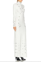 clara Embellished stretch-jersey maxi dress in white